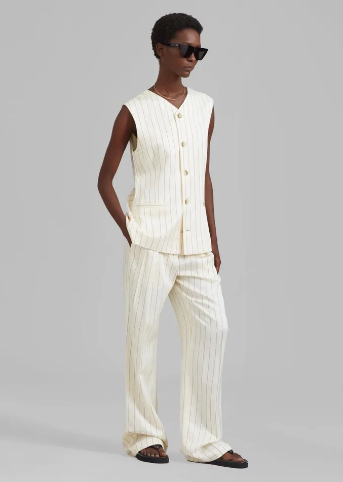 The Frankie Shop Loulou Studio Cetina Vest 8211 Striped Beige Women Outerwear