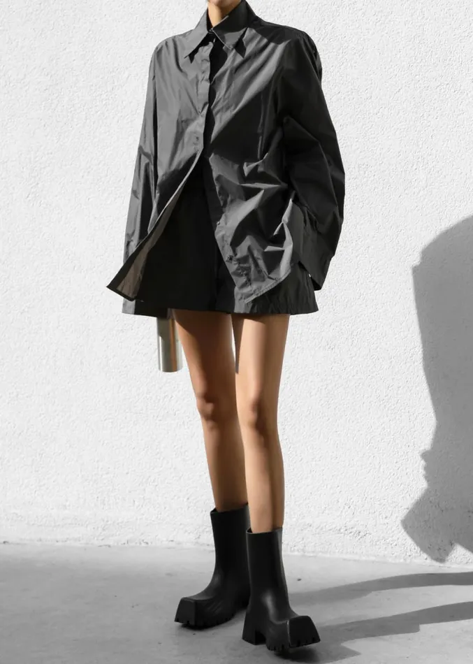 The Frankie Shop Lucy Open Back Oversized Shirt 8211 Charcoal Women Tops