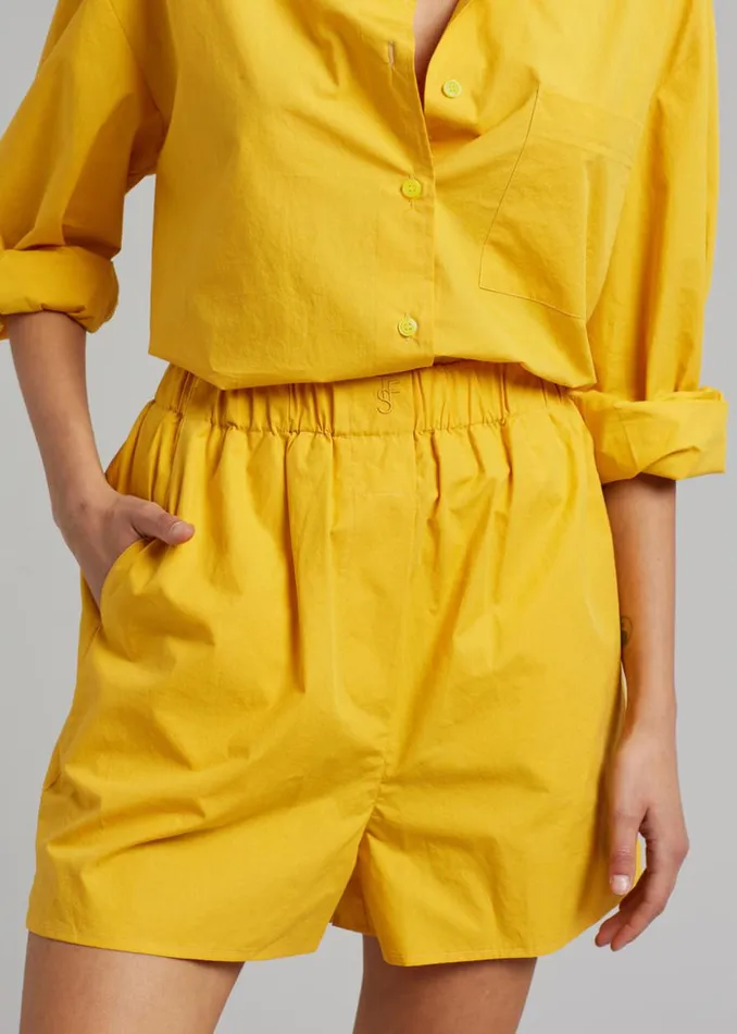 The Frankie Shop Lui Cotton Boxer Short 8211 Gold Yellow Women Bottoms