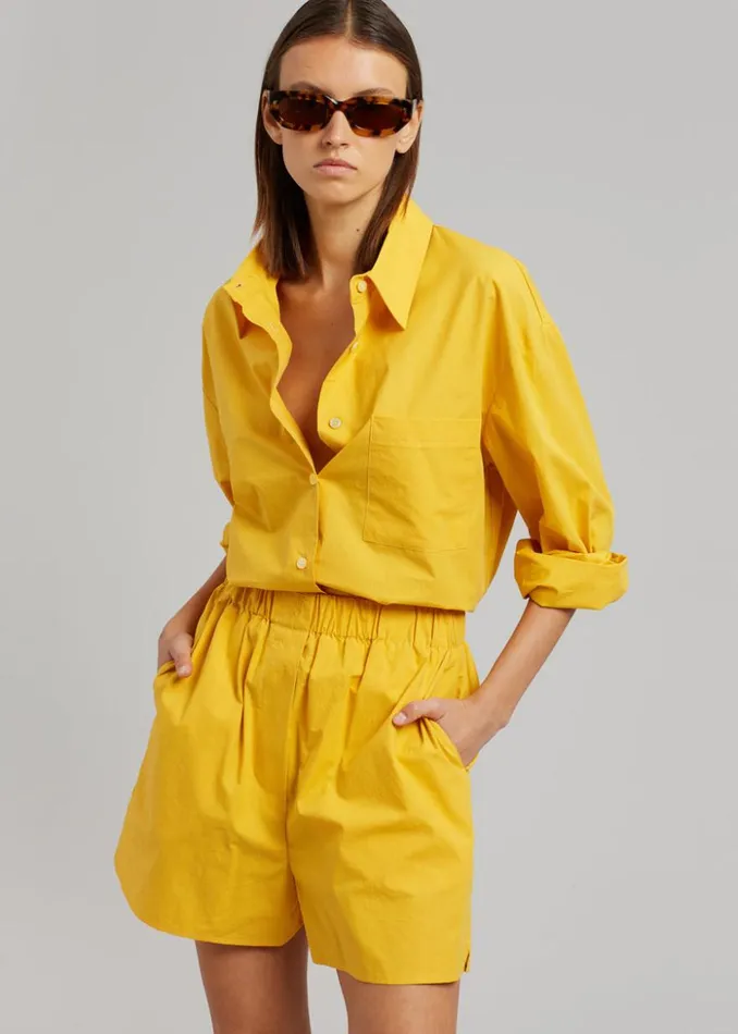 The Frankie Shop Lui Cotton Boxer Short 8211 Gold Yellow Women Bottoms