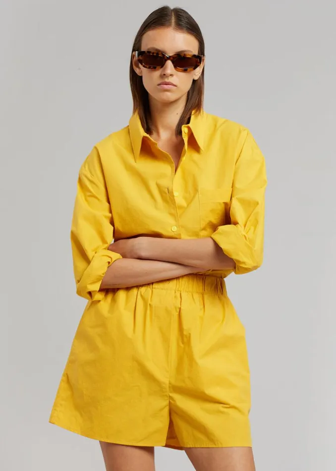 The Frankie Shop Lui Cotton Boxer Short 8211 Gold Yellow Women Bottoms