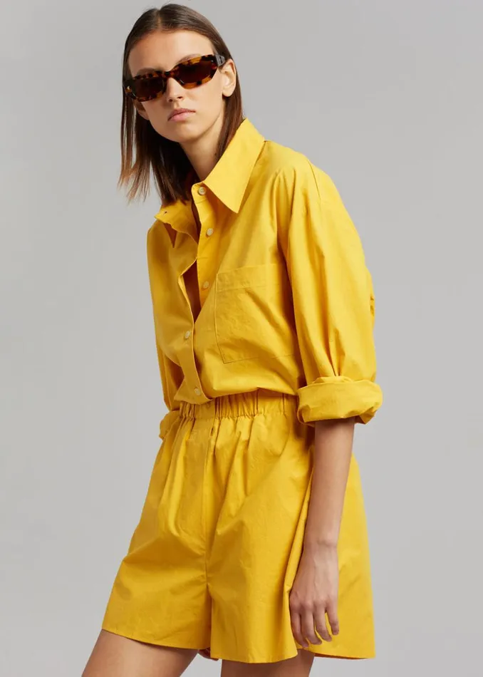 The Frankie Shop Lui Cotton Boxer Short 8211 Gold Yellow Women Bottoms