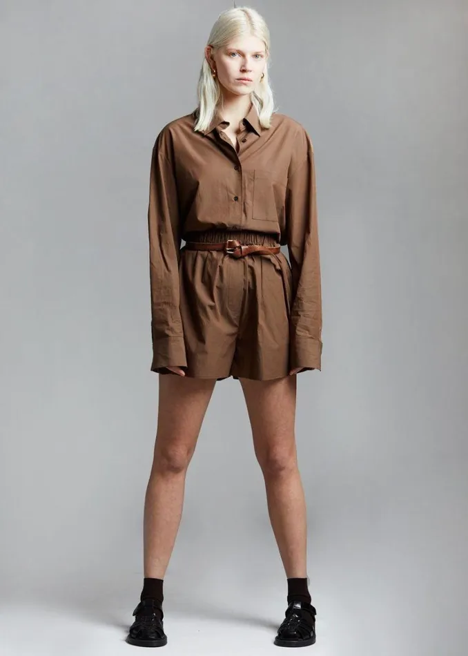 The Frankie Shop Lui Organic Cotton Boxer Short 8211 Chocolate Women Clothing