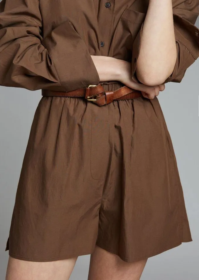 The Frankie Shop Lui Organic Cotton Boxer Short 8211 Chocolate Women Clothing