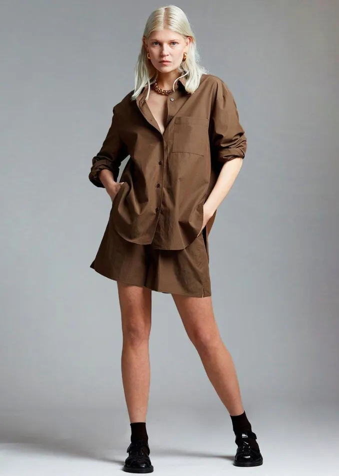 The Frankie Shop Lui Organic Cotton Boxer Short 8211 Chocolate Women Clothing