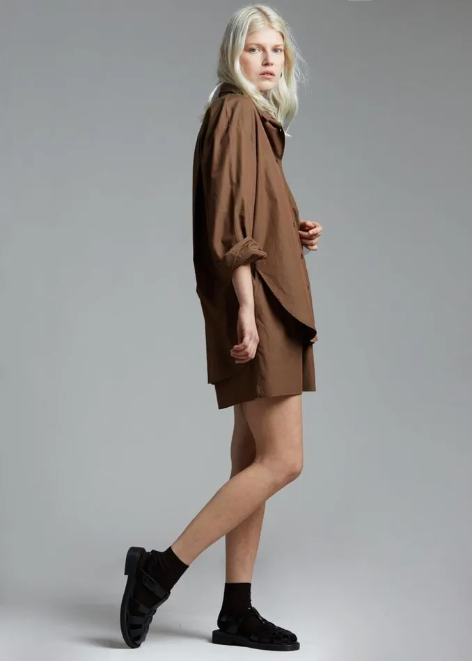 The Frankie Shop Lui Organic Cotton Boxer Short 8211 Chocolate Women Clothing