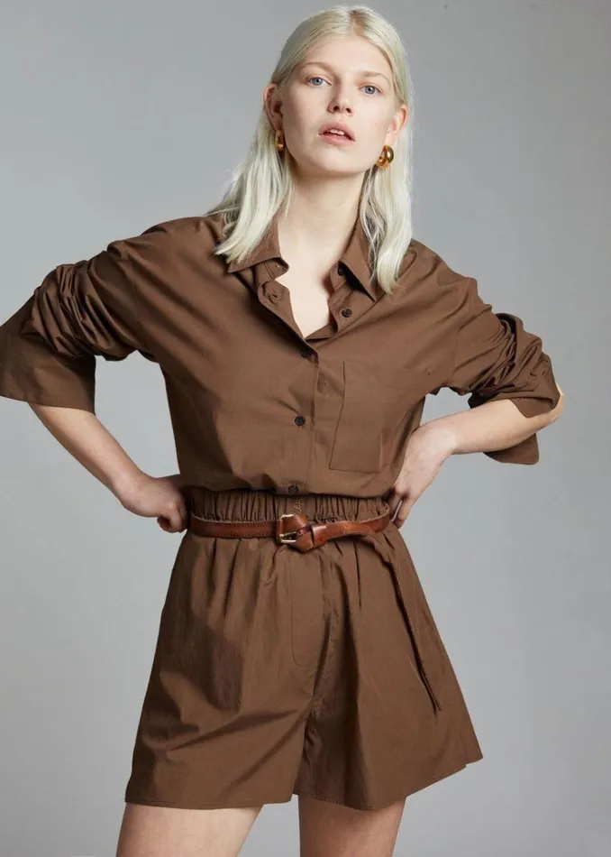 The Frankie Shop Lui Organic Cotton Boxer Short 8211 Chocolate Women Clothing