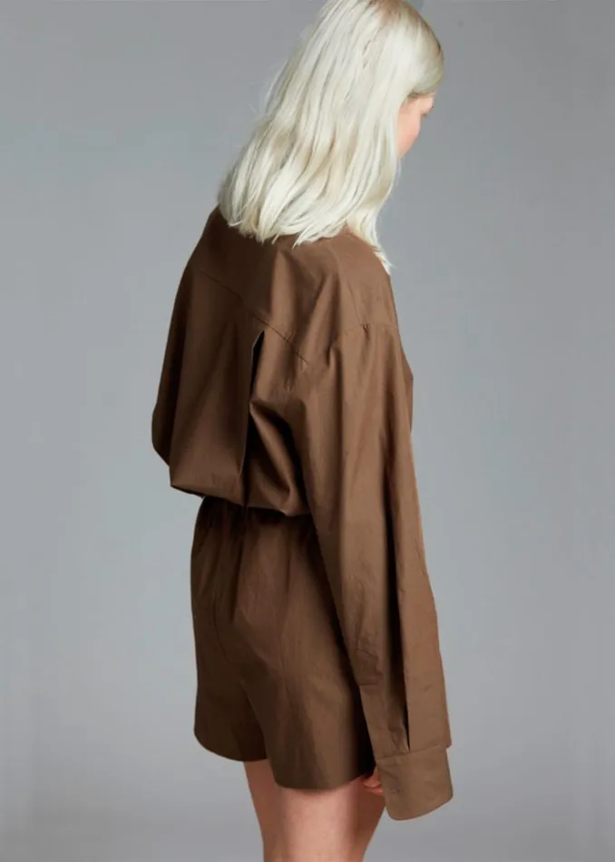 The Frankie Shop Lui Organic Cotton Boxer Short 8211 Chocolate Women Clothing