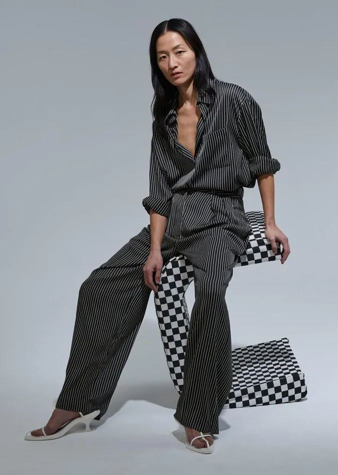 The Frankie Shop Lui Satin Shirt 8211 Black Pinstripe Women Clothing