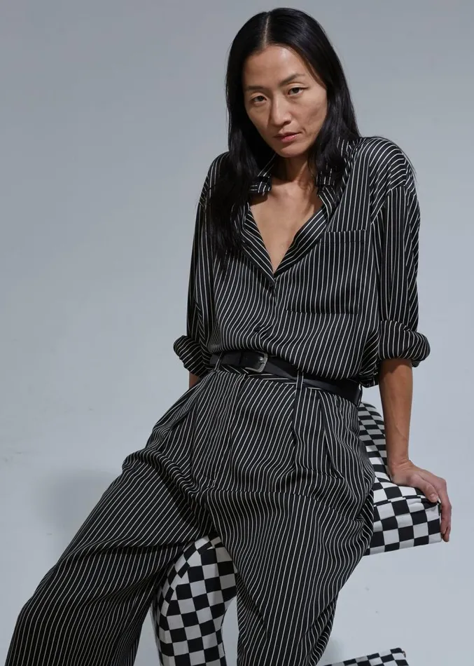 The Frankie Shop Lui Satin Shirt 8211 Black Pinstripe Women Clothing