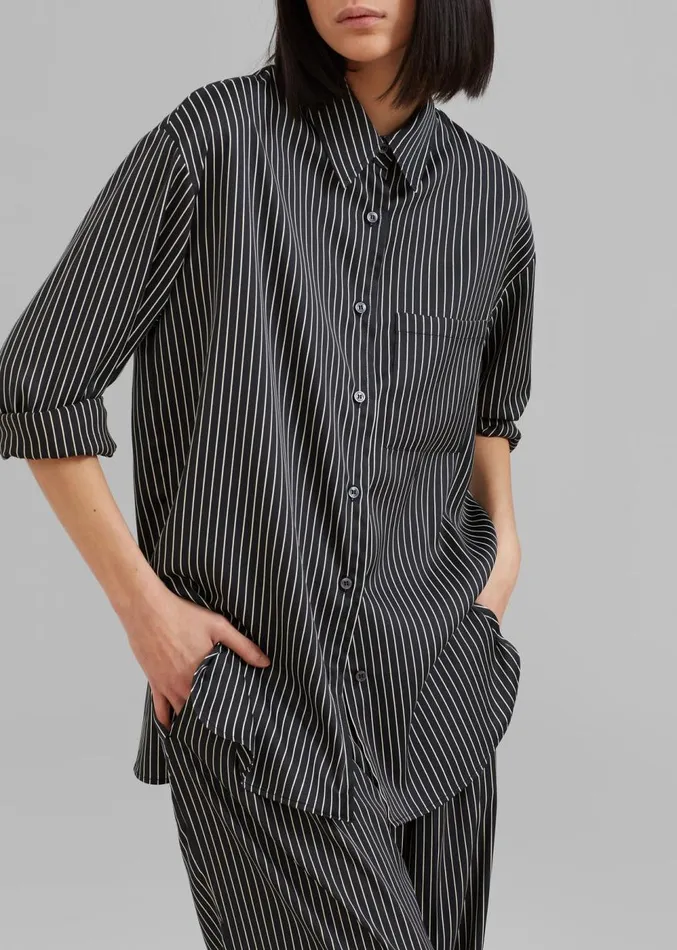 The Frankie Shop Lui Satin Shirt 8211 Black Pinstripe Women Clothing