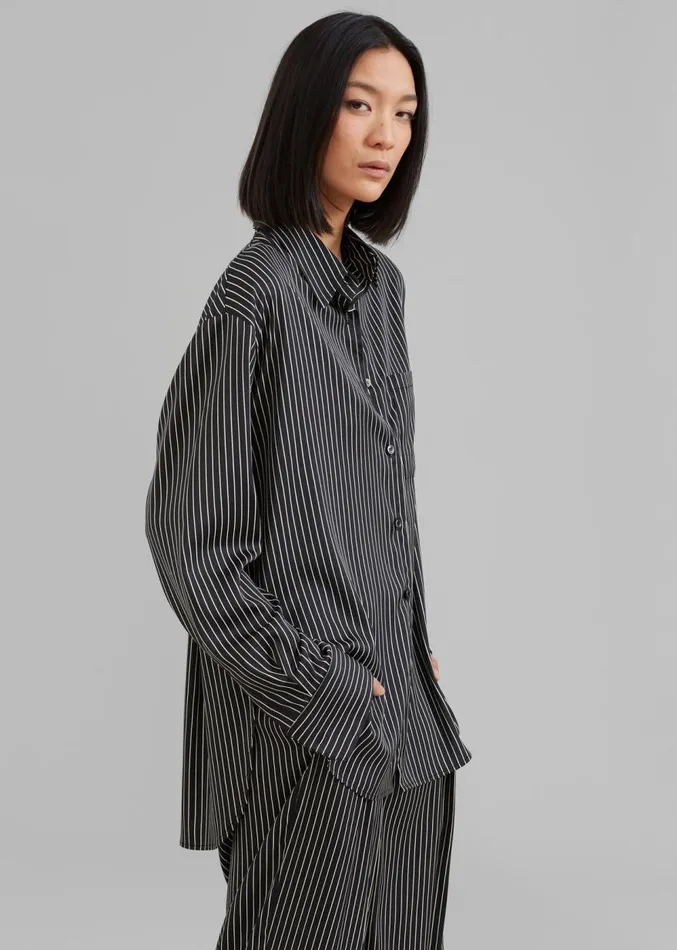 The Frankie Shop Lui Satin Shirt 8211 Black Pinstripe Women Clothing