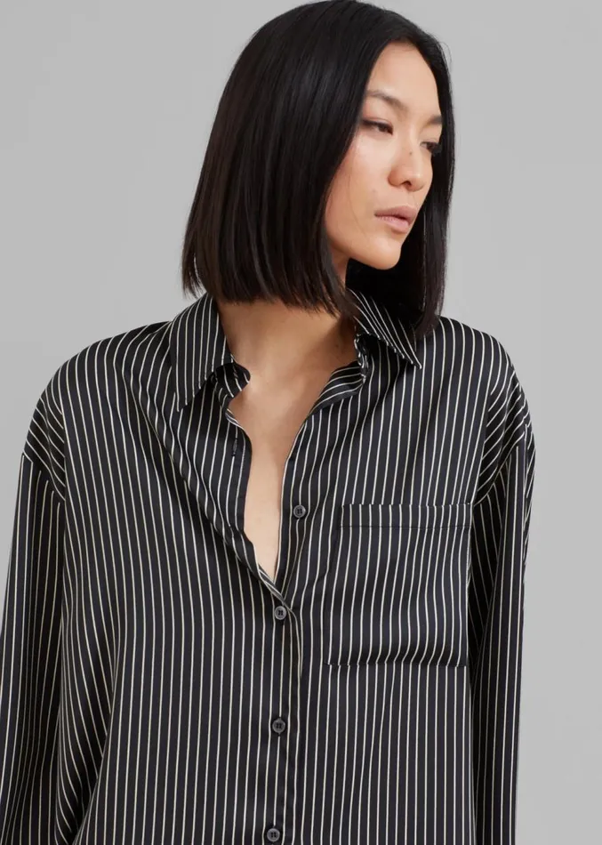 The Frankie Shop Lui Satin Shirt 8211 Black Pinstripe Women Clothing