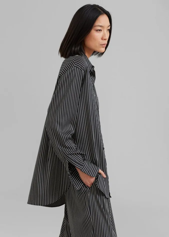 The Frankie Shop Lui Satin Shirt 8211 Black Pinstripe Women Clothing
