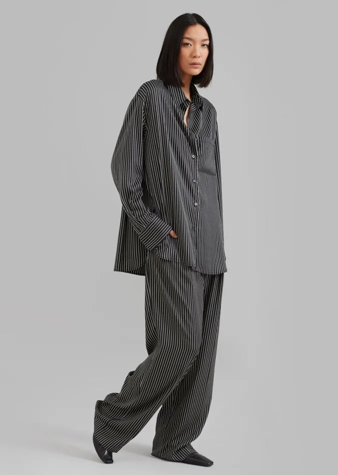 The Frankie Shop Lui Satin Shirt 8211 Black Pinstripe Women Clothing