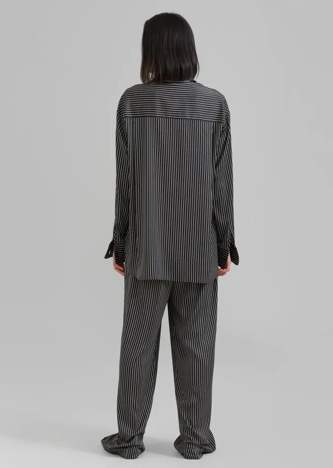 The Frankie Shop Lui Satin Shirt 8211 Black Pinstripe Women Clothing