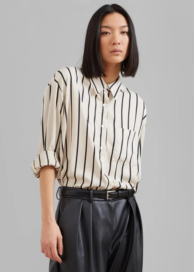 The Frankie Shop Lui Satin Shirt 8211 Black Stripe Women Clothing