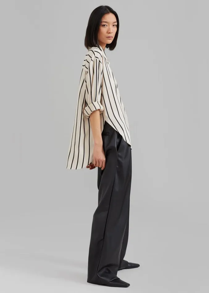The Frankie Shop Lui Satin Shirt 8211 Black Stripe Women Clothing