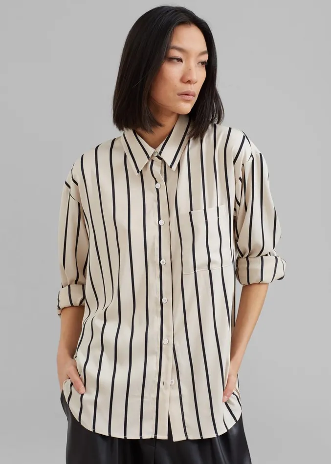 The Frankie Shop Lui Satin Shirt 8211 Black Stripe Women Clothing