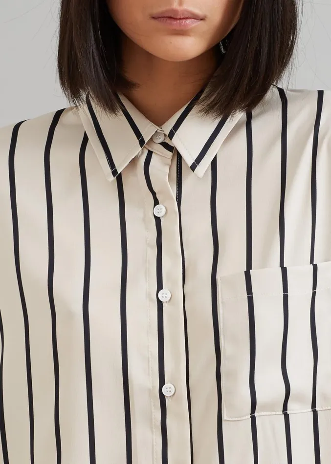 The Frankie Shop Lui Satin Shirt 8211 Black Stripe Women Clothing