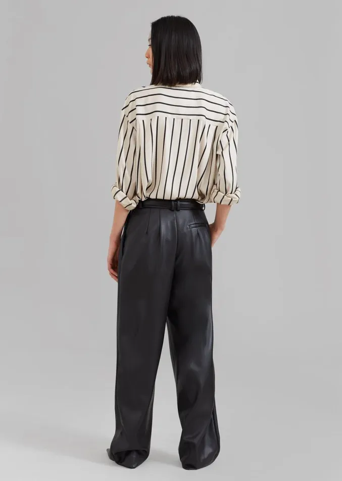The Frankie Shop Lui Satin Shirt 8211 Black Stripe Women Clothing