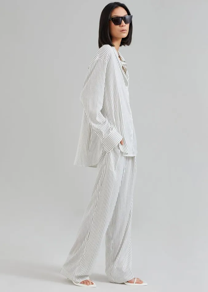 The Frankie Shop Lui Satin Shirt 8211 White Pinstripe Women Clothing