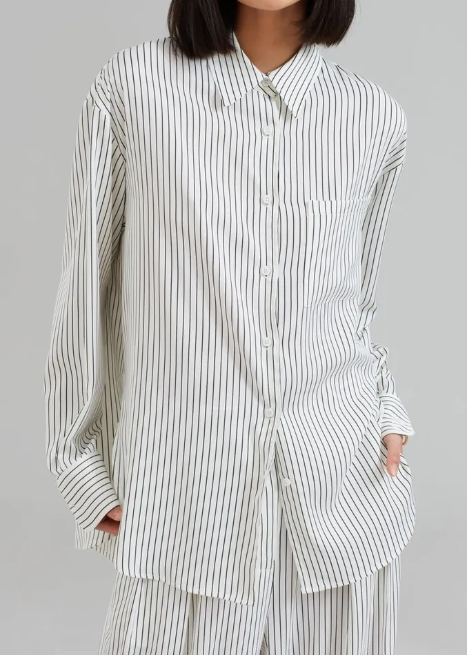 The Frankie Shop Lui Satin Shirt 8211 White Pinstripe Women Clothing