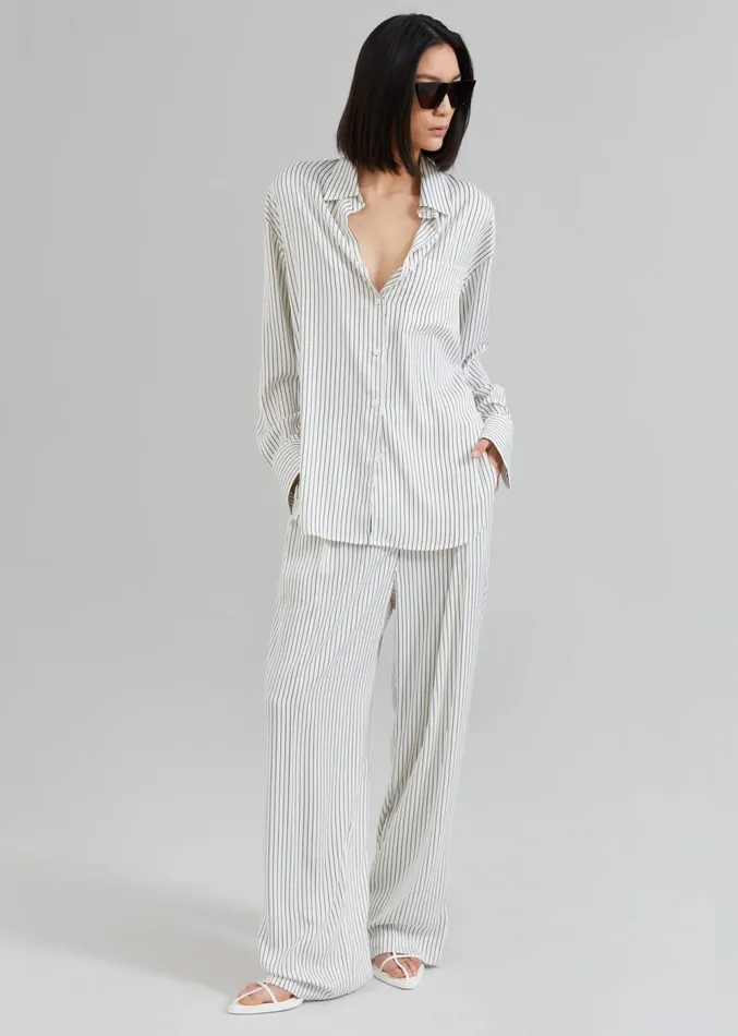 The Frankie Shop Lui Satin Shirt 8211 White Pinstripe Women Clothing