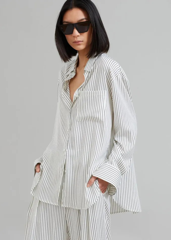 The Frankie Shop Lui Satin Shirt 8211 White Pinstripe Women Clothing