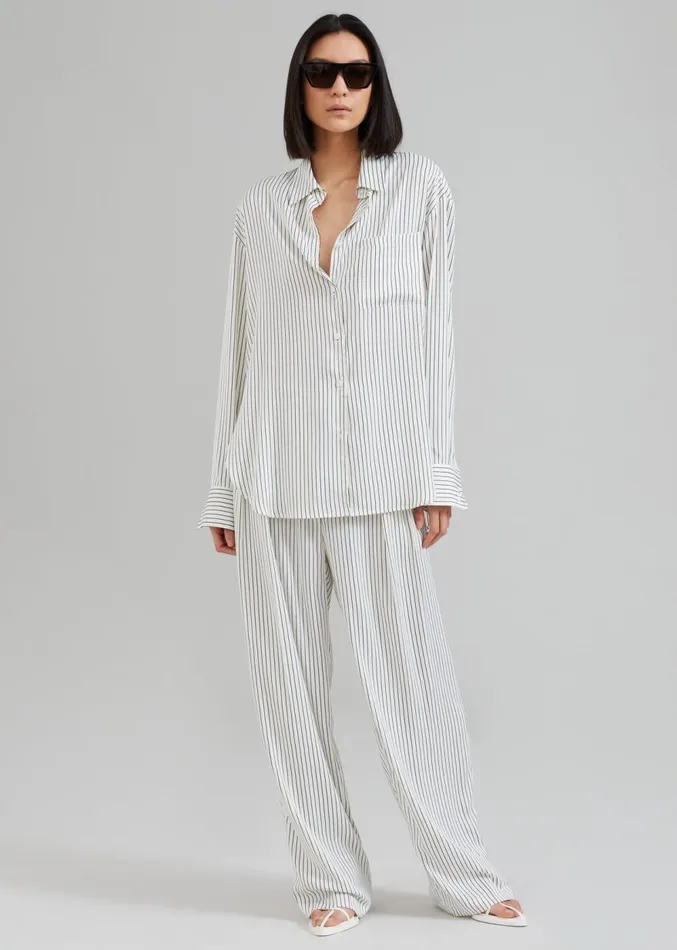 The Frankie Shop Lui Satin Shirt 8211 White Pinstripe Women Clothing