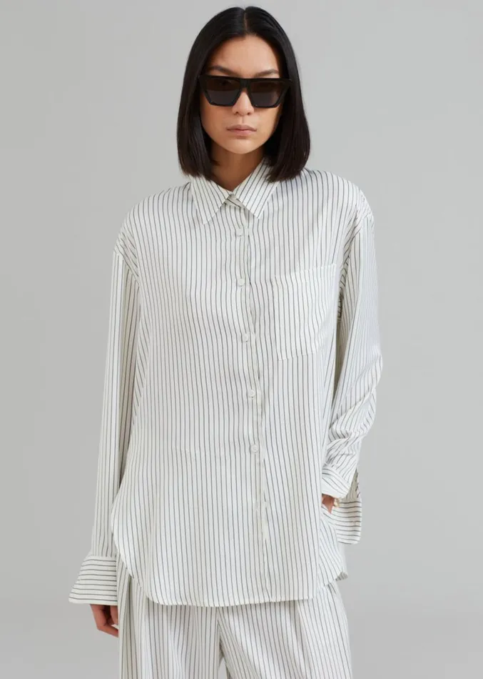 The Frankie Shop Lui Satin Shirt 8211 White Pinstripe Women Clothing