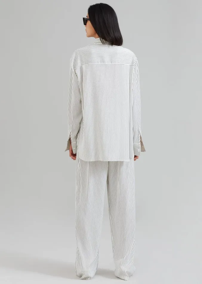 The Frankie Shop Lui Satin Shirt 8211 White Pinstripe Women Clothing