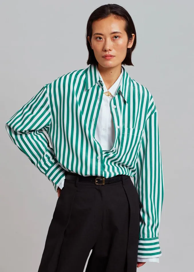 The Frankie Shop Lui Stripe Shirt 8211 Green Women Tops