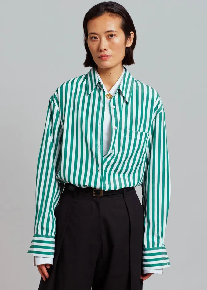 The Frankie Shop Lui Stripe Shirt 8211 Green Women Tops