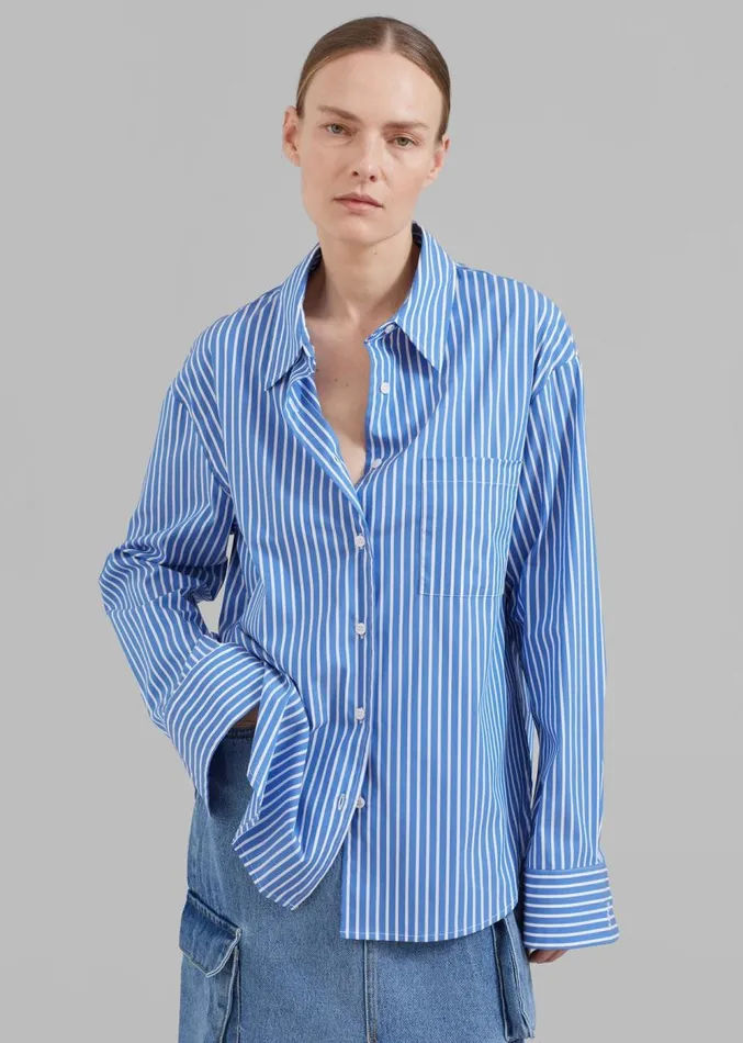 The Frankie Shop Lui Thin Stripe Shirt 8211 Medium Blue Stripe Women Clothing The Frankie Shop Lui Thin Stripe Shirt 8211 Medium Blue Stripe Women Clothing