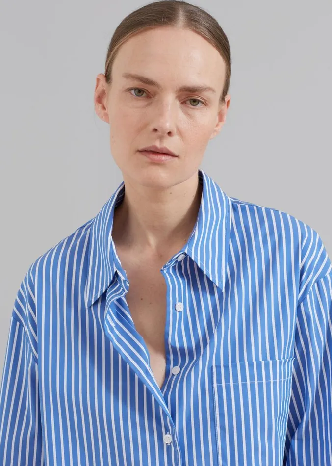 The Frankie Shop Lui Thin Stripe Shirt 8211 Medium Blue Stripe Women Clothing