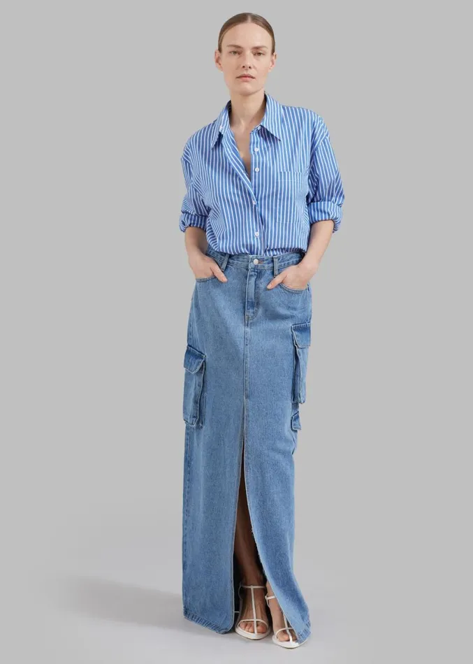 The Frankie Shop Lui Thin Stripe Shirt 8211 Medium Blue Stripe Women Clothing