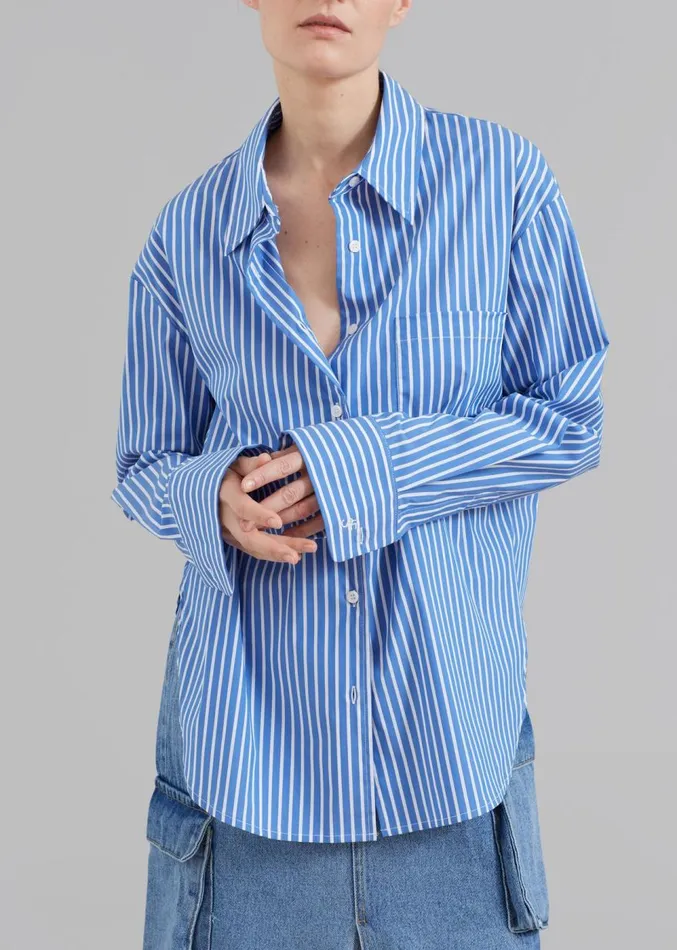 The Frankie Shop Lui Thin Stripe Shirt 8211 Medium Blue Stripe Women Clothing