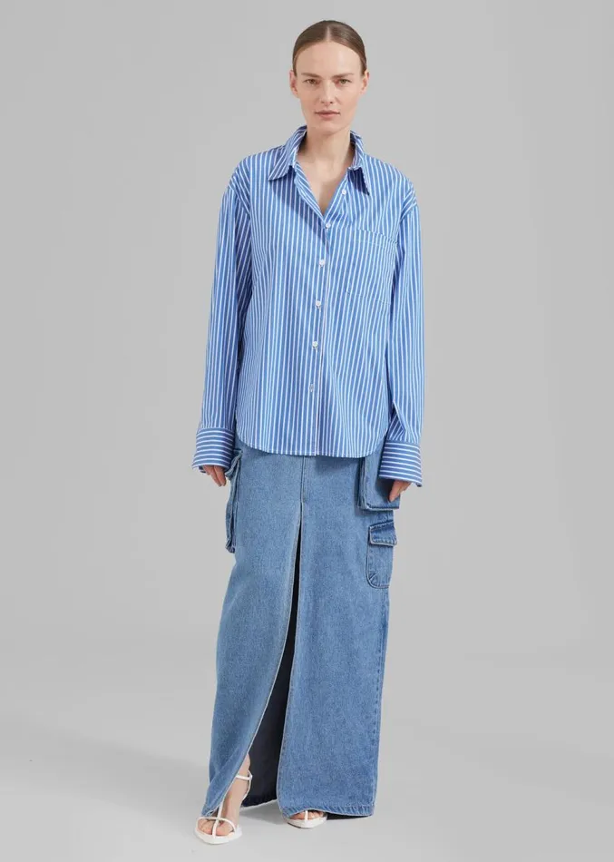 The Frankie Shop Lui Thin Stripe Shirt 8211 Medium Blue Stripe Women Clothing