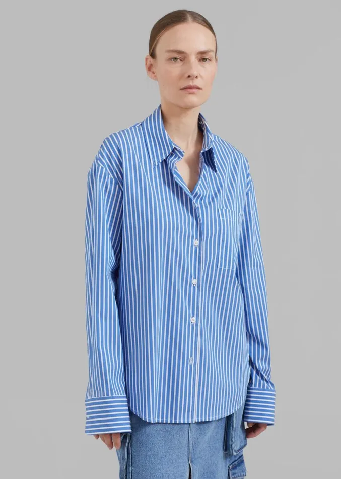The Frankie Shop Lui Thin Stripe Shirt 8211 Medium Blue Stripe Women Clothing