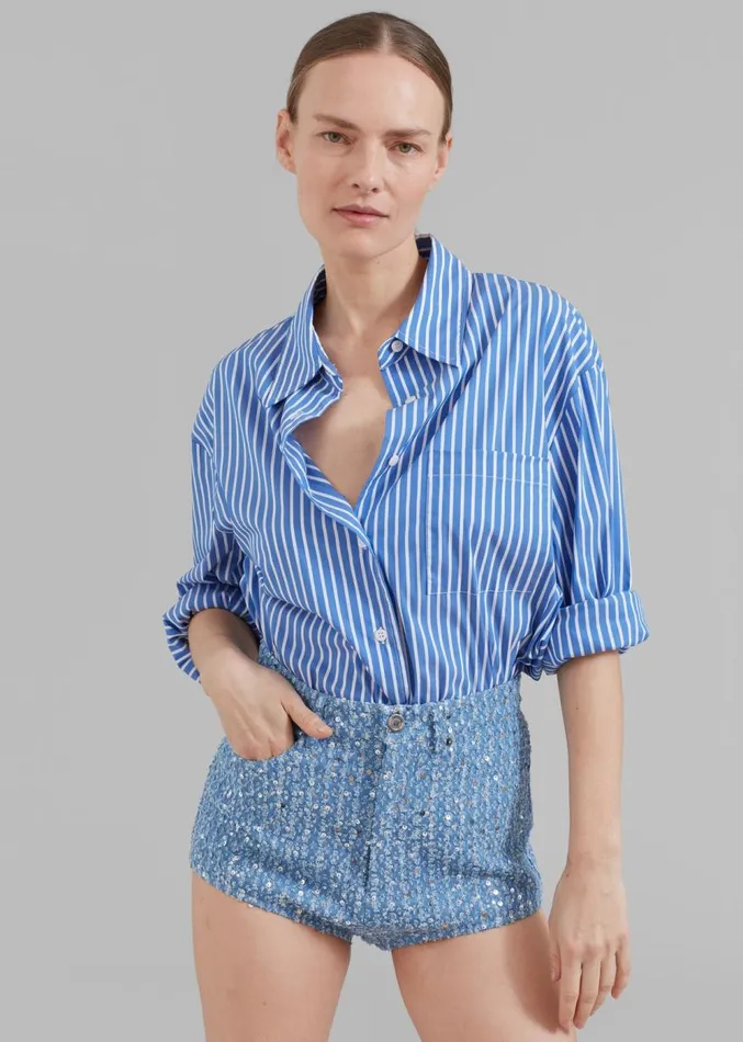 The Frankie Shop Lui Thin Stripe Shirt 8211 Medium Blue Stripe Women Clothing