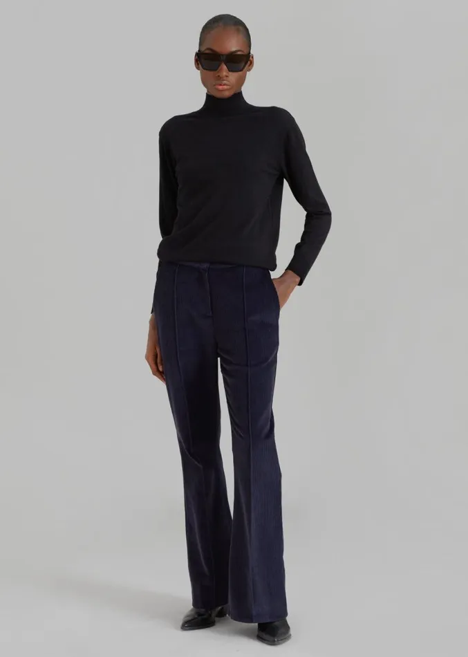 The Frankie Shop Lydian Corduroy Flare Pants 8211 Navy Women Clothing