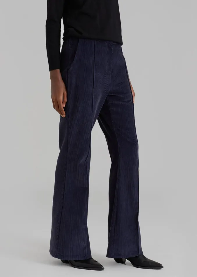 The Frankie Shop Lydian Corduroy Flare Pants 8211 Navy Women Clothing