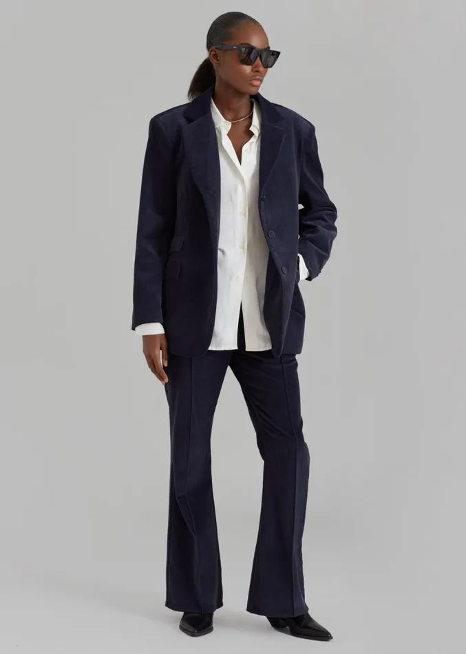 The Frankie Shop Lydian Corduroy Flare Pants 8211 Navy Women Clothing