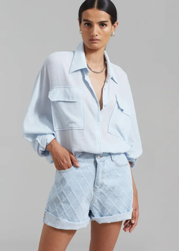 The Frankie Shop Magnolia Distressed Denim Shorts 8211 Light Wash Women Denim