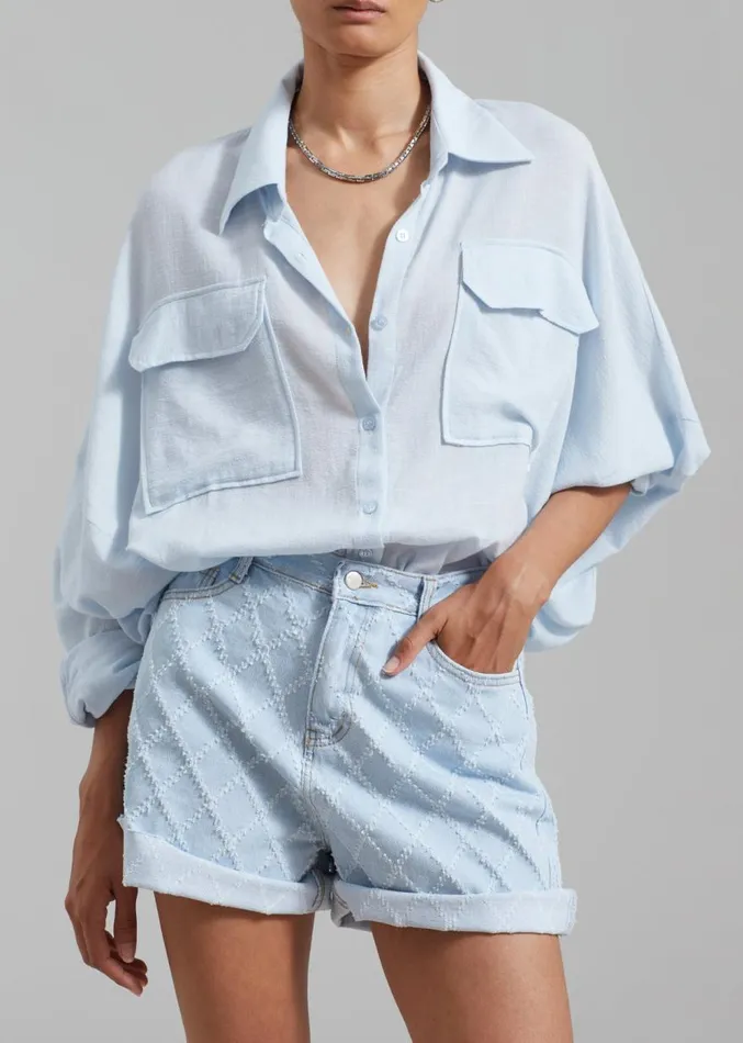 The Frankie Shop Magnolia Distressed Denim Shorts 8211 Light Wash Women Denim