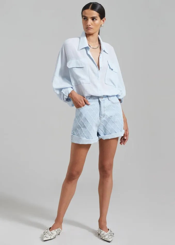 The Frankie Shop Magnolia Distressed Denim Shorts 8211 Light Wash Women Denim
