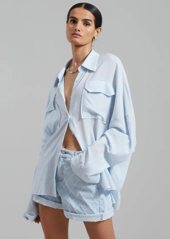 The Frankie Shop Magnolia Distressed Denim Shorts 8211 Light Wash Women Denim