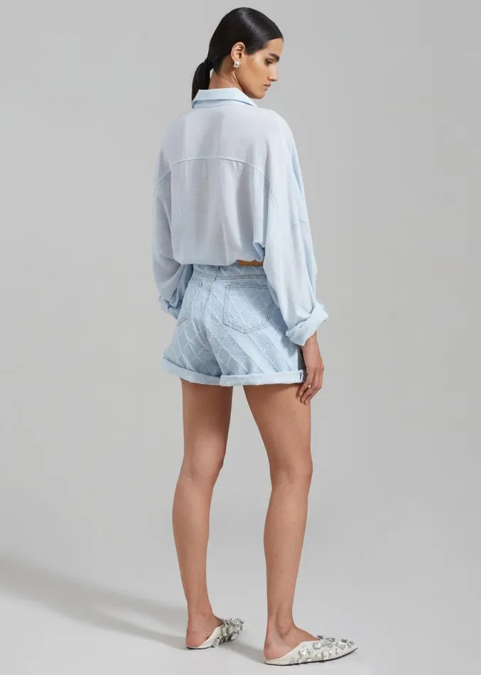 The Frankie Shop Magnolia Distressed Denim Shorts 8211 Light Wash Women Denim