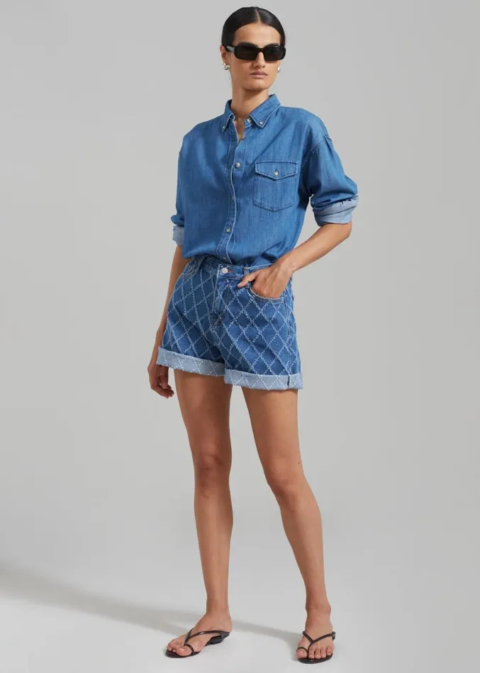 The Frankie Shop Magnolia Distressed Denim Shorts 8211 Medium Wash Women Denim The Frankie Shop Magnolia Distressed Denim Shorts 8211 Medium Wash Women Denim